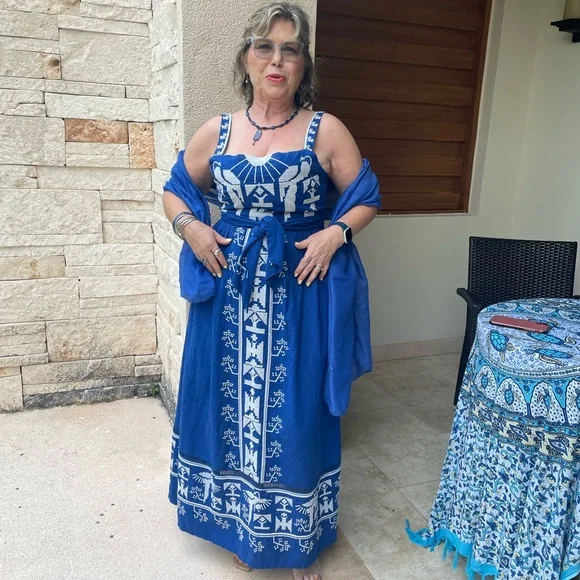 FARM Rio Macaw Sundress Medium Blue & White Embroidered Tropical Dress - Picture 3 of 12